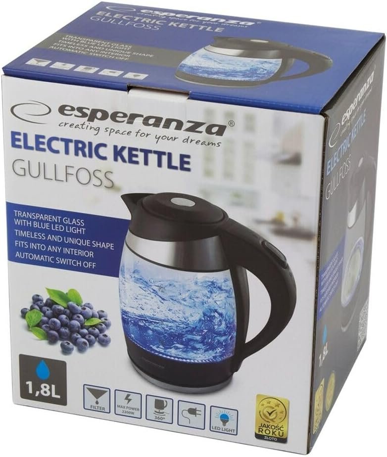 მინის ელექტრო ჩაიდანი Esperanza GULLFOSS EKK009 (1.8ლ, 2200W) - LED განათებით - Image 3