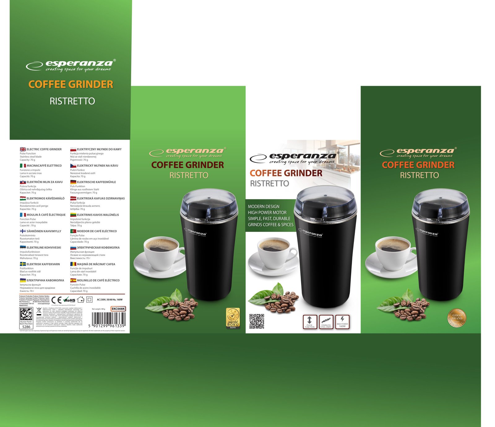ყავის საფქვავი Esperanza RISTRETTO EKC008K (160W, 70გ) - შავი - Image 6