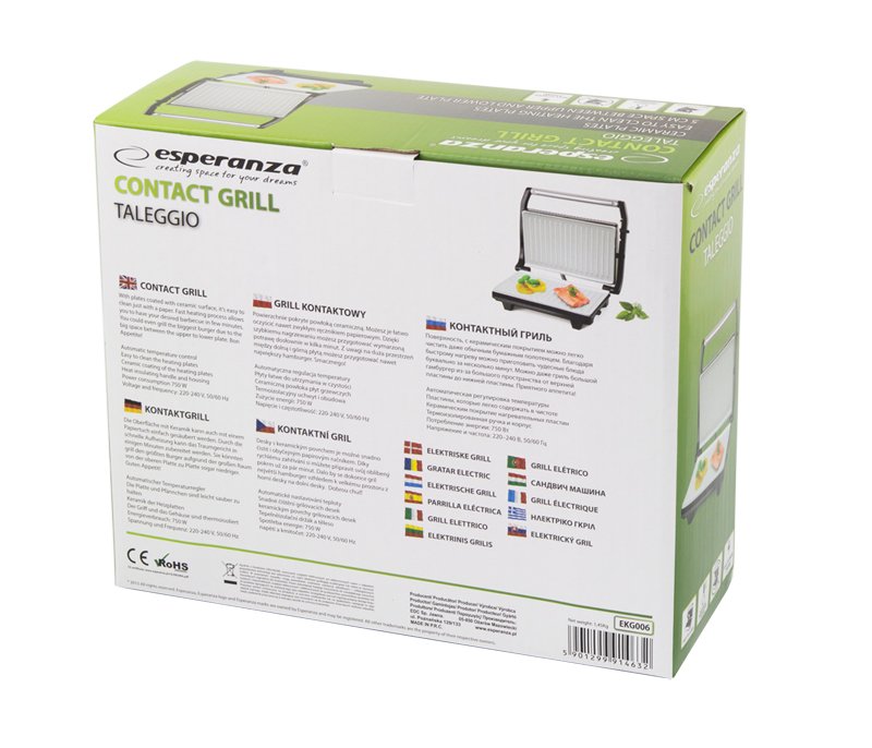 კონტაქტური კერამიკული გრილი Esperanza TALEGGIO EKG006 (750W) - Image 3