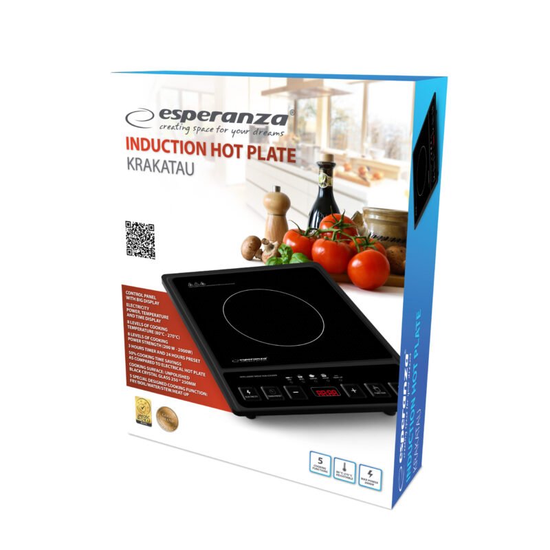 Esperanza KRAKATAU EKH011 ინდუქციური ელექტრო ქურა მქრქალი შავი კერამიკული ზედაპირით