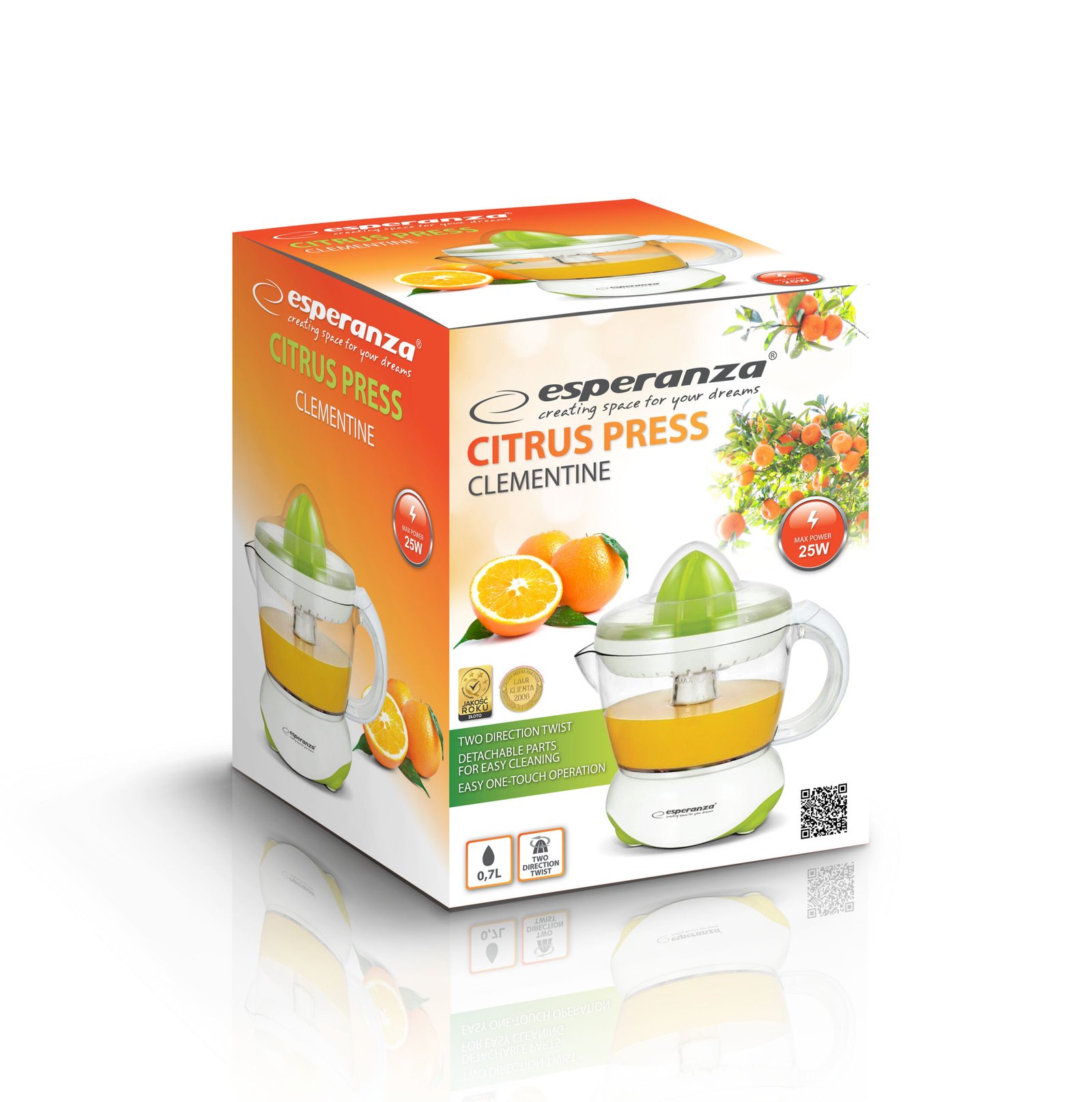 ციტრუსის წვენსაწური Esperanza CLIMENTINE EKJ001G (25W, 0.7ლ) - თეთრი/მწვანე - Image 3
