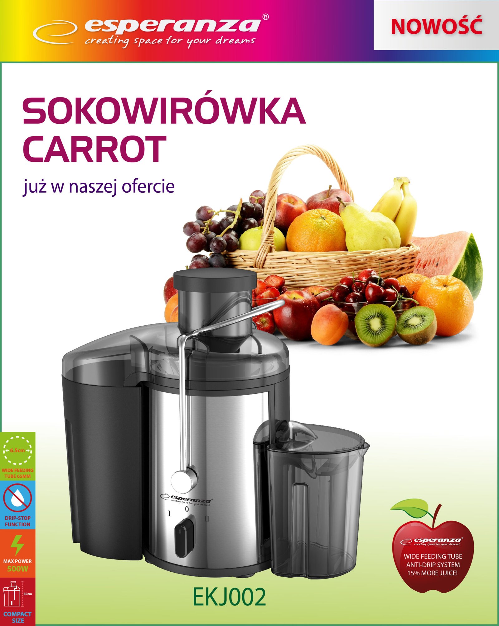 წვენსაწური Esperanza CARROT EKJ002 (500W) - Image 9